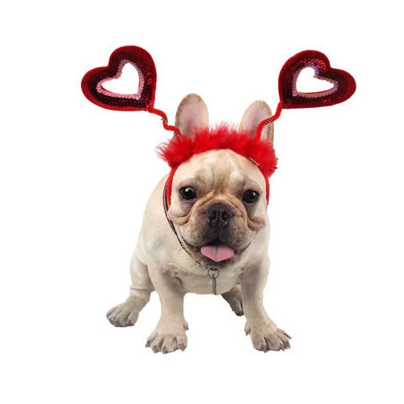 Valentine's Pet Headband Accessory Cat Dog Fluffy Sequined Heart Antennae Pet Birthday and Valentine Party Costume Headwear