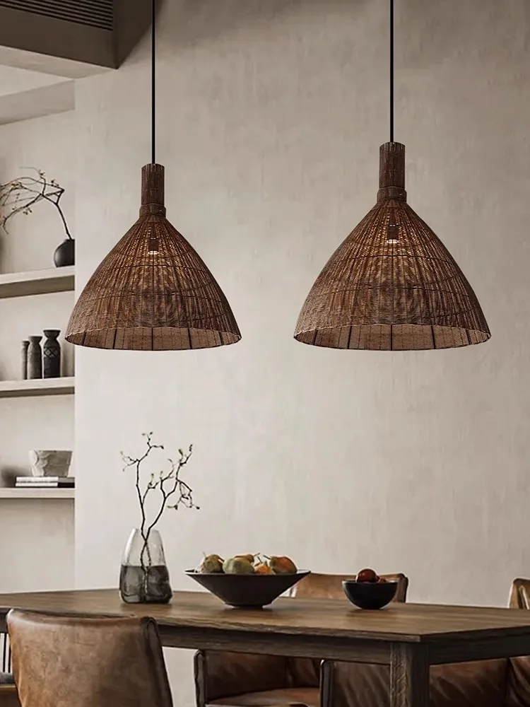

Vintage Rattan Woven Chandelier Restaurant Creative Decorative Lamp Designer Dining Table Led Light Hotel Stair Wedding Lighting