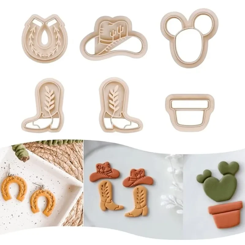 Cowboy Hat Boots Polymer Clay Cutter Soft Pottery DIY Earrings Jewelry Pendant Cutting Mold Jewelry Modeling Pottery Tool