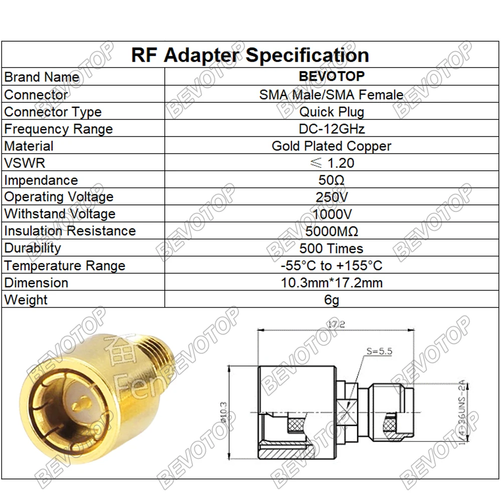 BEVOTOP DC-12GHz SMA Male Plug to SMA Female Jack Quick Plug Adapter 50 Ohm RF Coaxial Connector High Quality Fast Ship