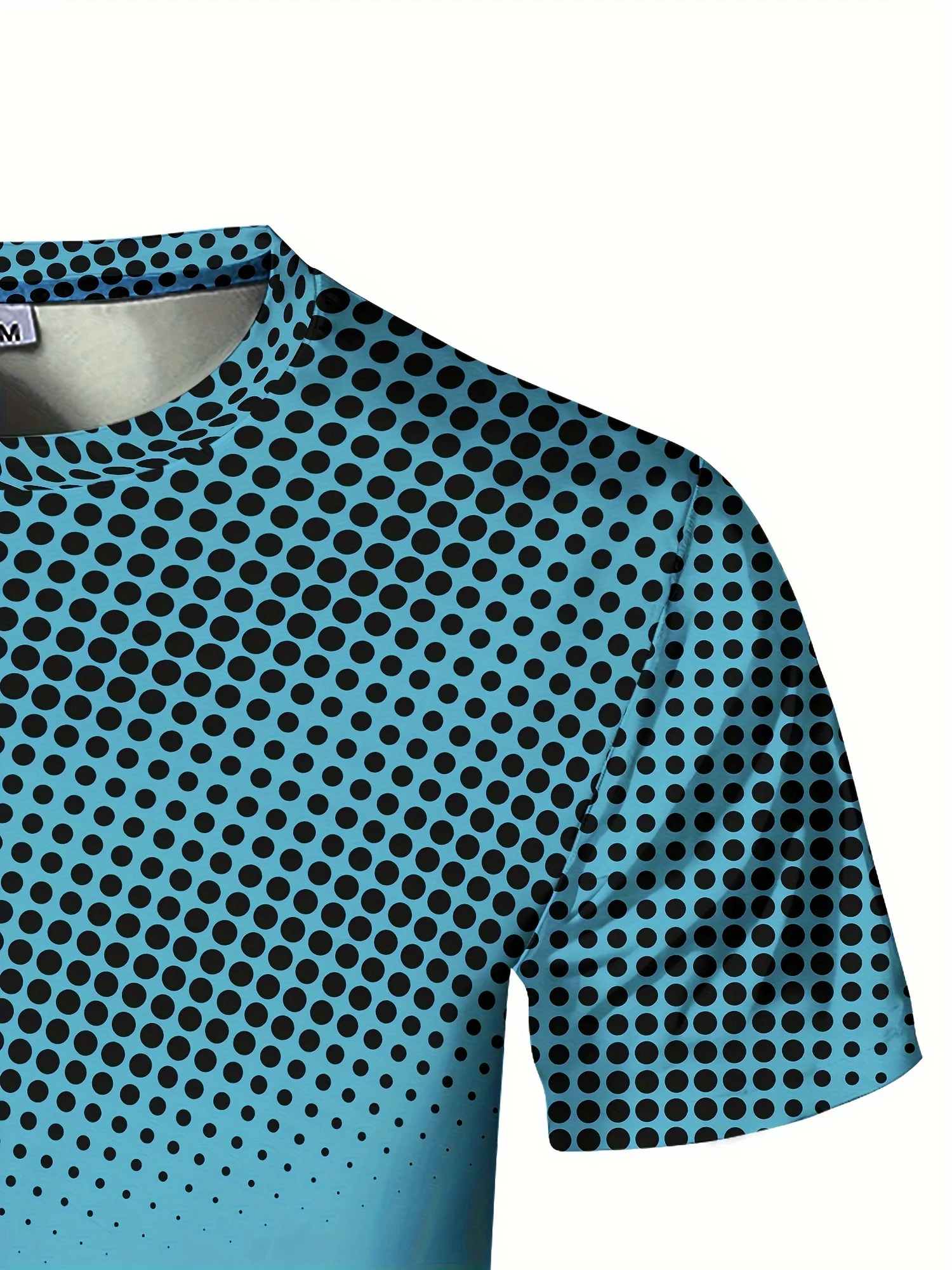 تي شيرت رياضي عالي المرونة وسريع الجفاف للرجال - أزرق وأسود متدرج مع نمط نقطة هندسية وأكمام قصيرة ورقبة دائرية لـ F #4