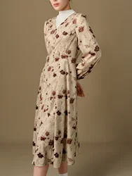 DUSHU Elegant Retro French Floral Dress for Autumn Winter Fashionable Waist Cinching and Slimming Dress 24DS84348