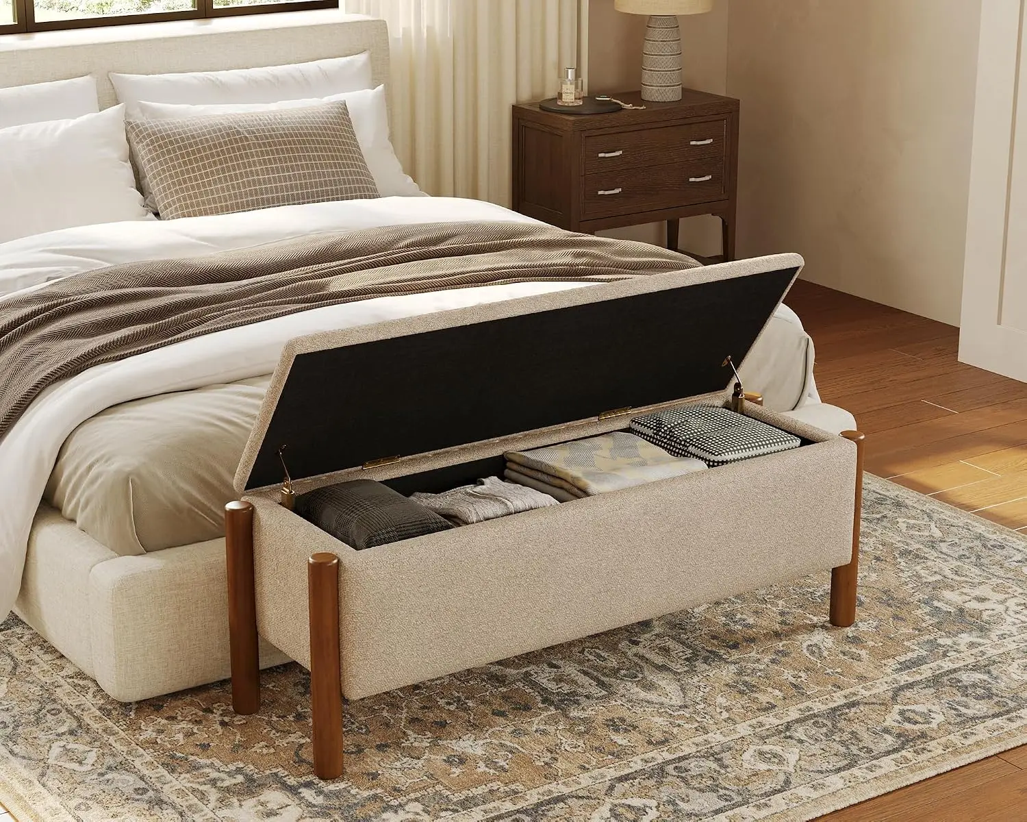 Boucle Storage Ottoman Bench, 47