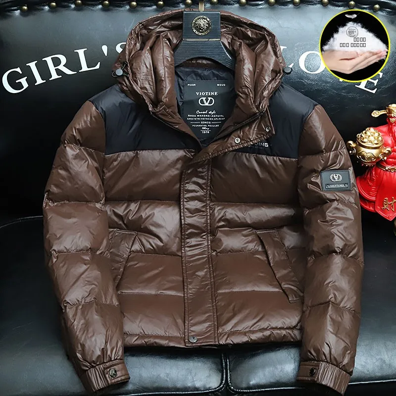 

Ele Men's down Jaet Hooded Thiened 90% White Du down Casual Slim Fit Faionable ort Sle Urban Youth Outerwear