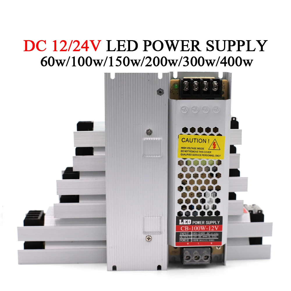 

Ultra Thin LED Power Supply DC 12V 24V Lighting Transformers 60W 100W 150W 200W 300W 400W AC185-240V Driver for LED Strip Lights