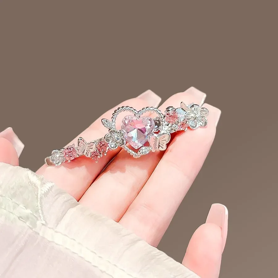 الكورية نمط الأرجواني كريستال الحب فراشة مشبك شعر الحلو كلمة واحدة منقار البط كليب المرأة الجانب كليب دبوس الشعر إكسسوارات الشعر #5