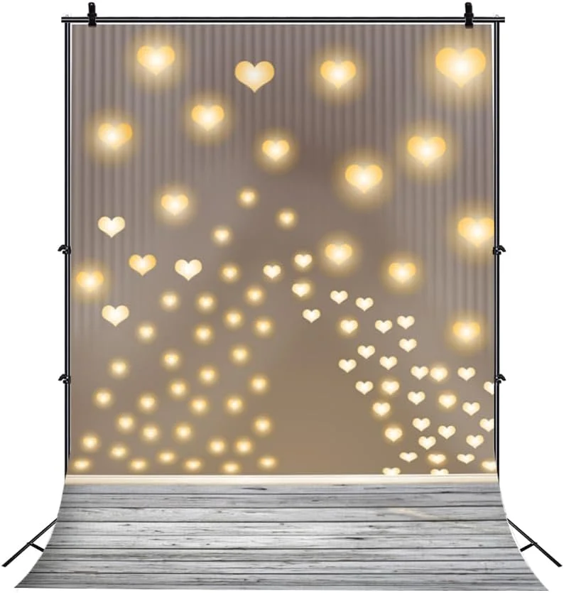 Sparkling Gold Hearts Baby Photo Backdrop Rustic Wooden Floor Background Newborn Baby Kids Portraits Studio Abstract Background