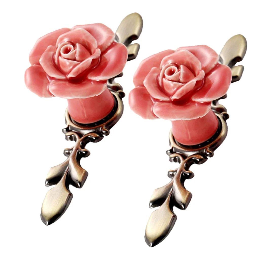 2 قطعة زهرة الورد البرونزية مقود كابينة الوردي السيراميك خمر تسحب للأثاث خزانة درج ديكور المنزل