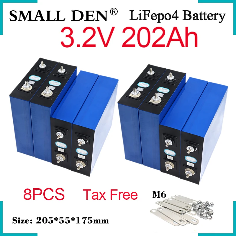 

8pcs New 3.2V 200Ah 202Ah Lifepo4 Rechargeable Battery 3C High Power DIY 12V24V Electric car RV Golf Cart Inverter Solar storage