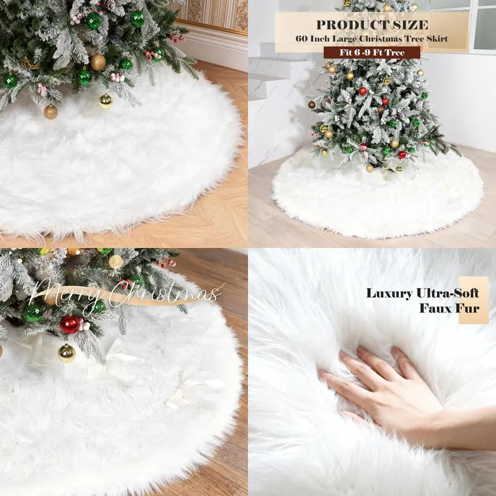 

Ultra Plush 60 White Faux Fur Tree Skirt with 4.5 Pile for 6-9ft Christmas Trees