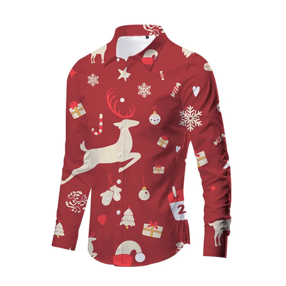 

Formal men's shirt with reindeer print Christmas classic style long sleeved daily street vacation fashion high-end men plus size