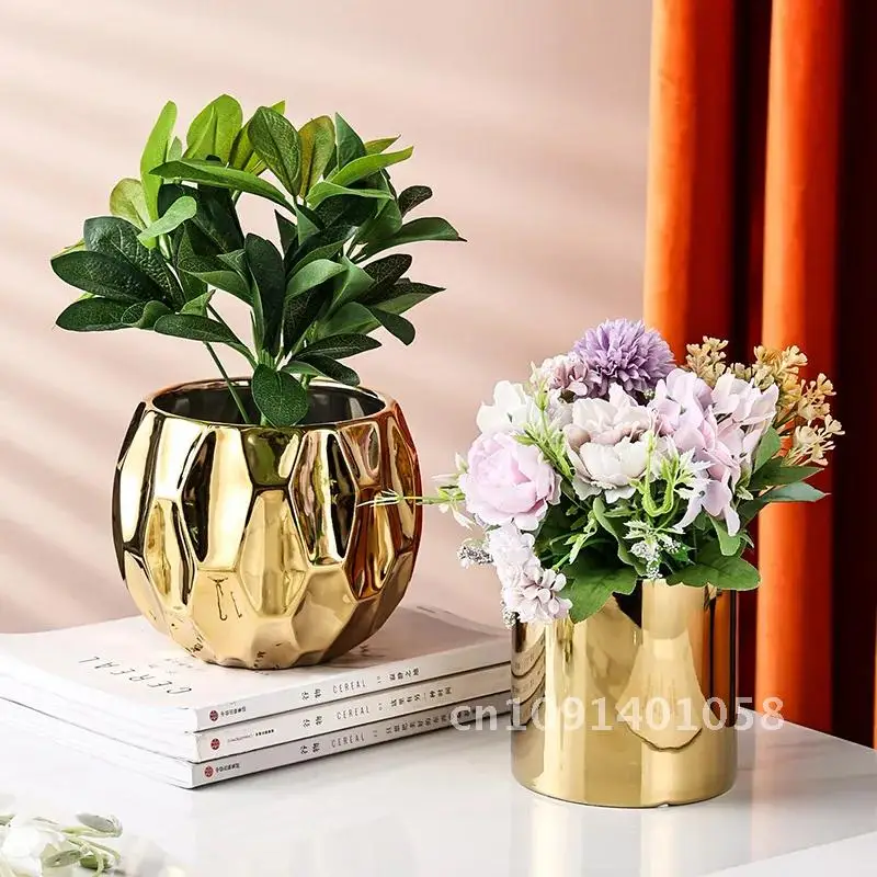 Nordic Style Geometric Shape Ceramic Material Flower Pot Office Flower Arrangement Decoration Balcony Coffee Table Flower Pot