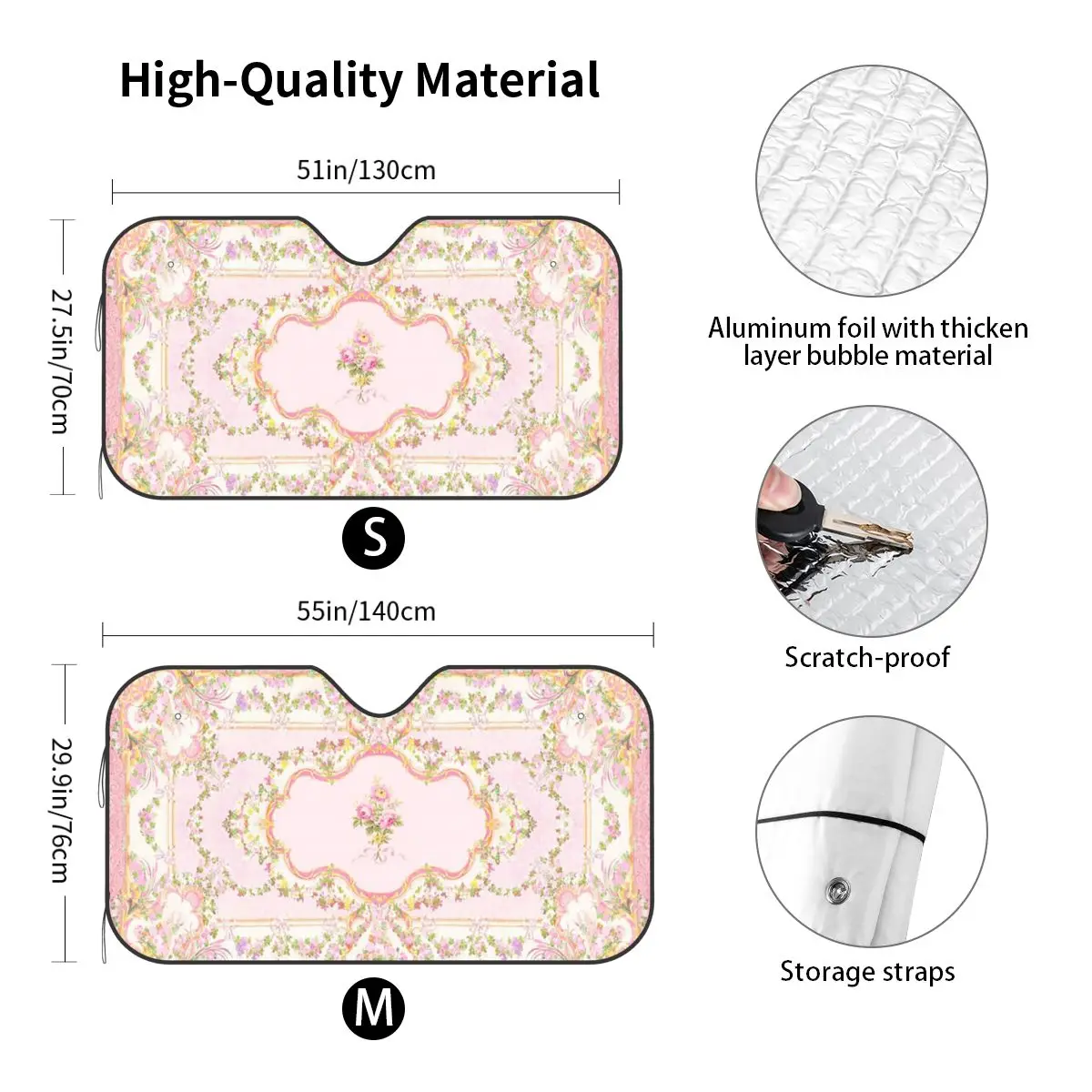 

French Rococo Pink Floral Watercolor Panel Sunshade Windscreen Car Front Windshield Window Sun Visor Accessories Covers