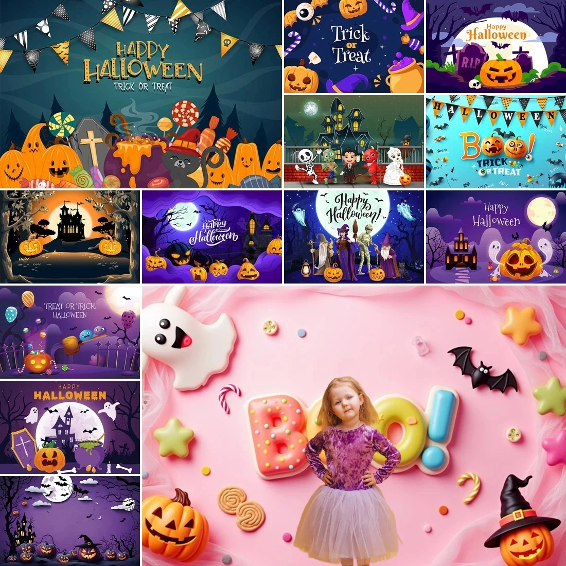 

MOON.QG 2025 Happy Halloween Photography Backdrop Pumpkin Castle Moon Photozone Background Party Photo Studio Photocall Banner