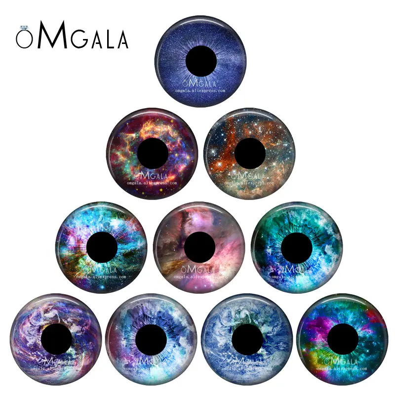 Galaxy Space Stars Patterns Eyes Doll Cat Eyes 12mm/14mm/20mm/25mm Round photo glass cabochon demo flat back Making findings