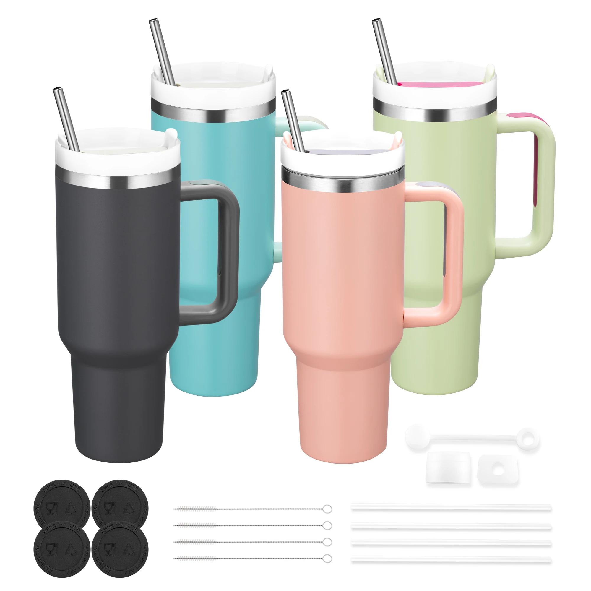 

4pcs 40OZ glass with handle, 40OZ powder coated glass, vacuum water bottle, travel mug, household, carved, in stock