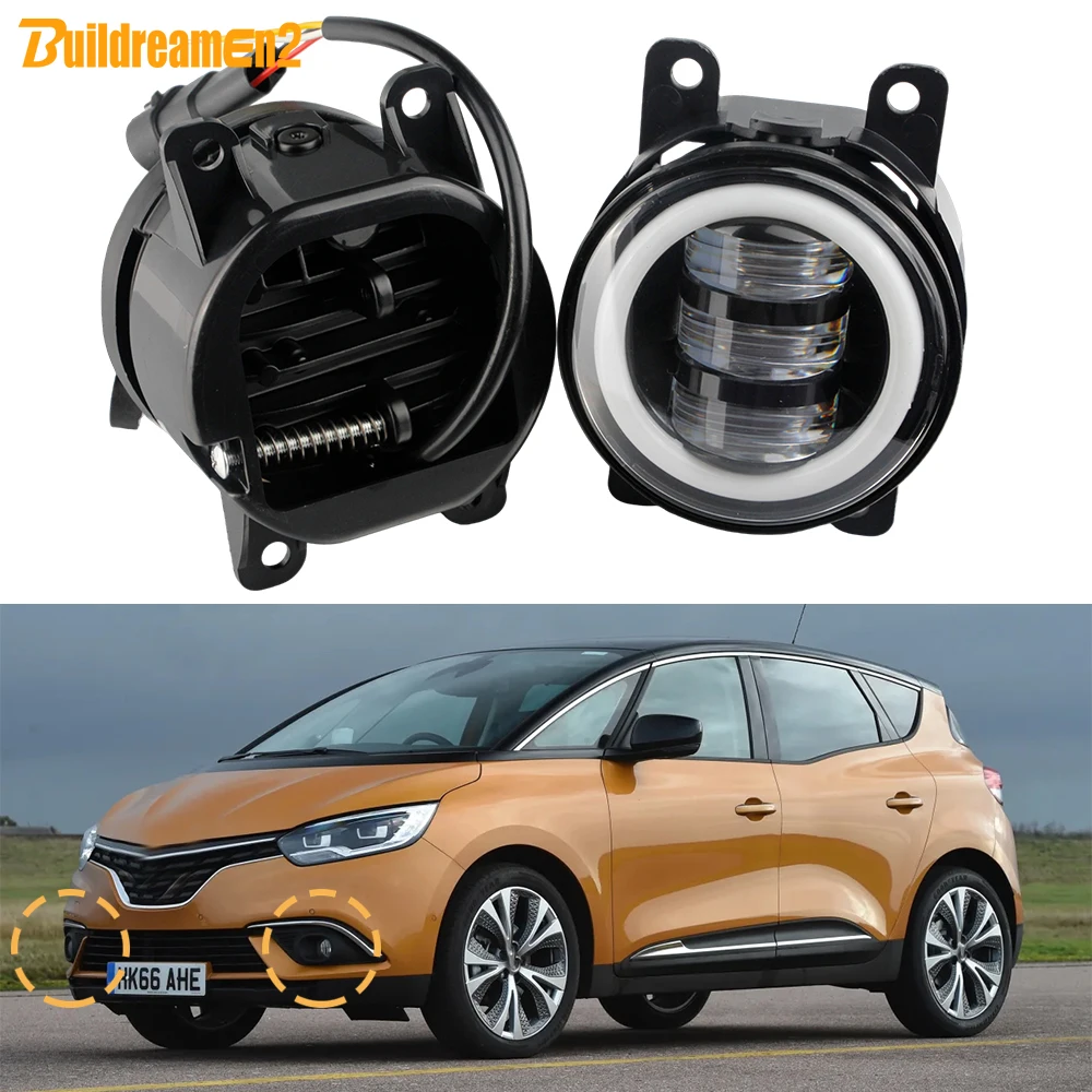 1 Pair 30W Car LED Fog Light + Angel Eye Daytime Running Turn Lamp 6000LM For Renault Scenic Grand Scenic II III IV 2003-2022