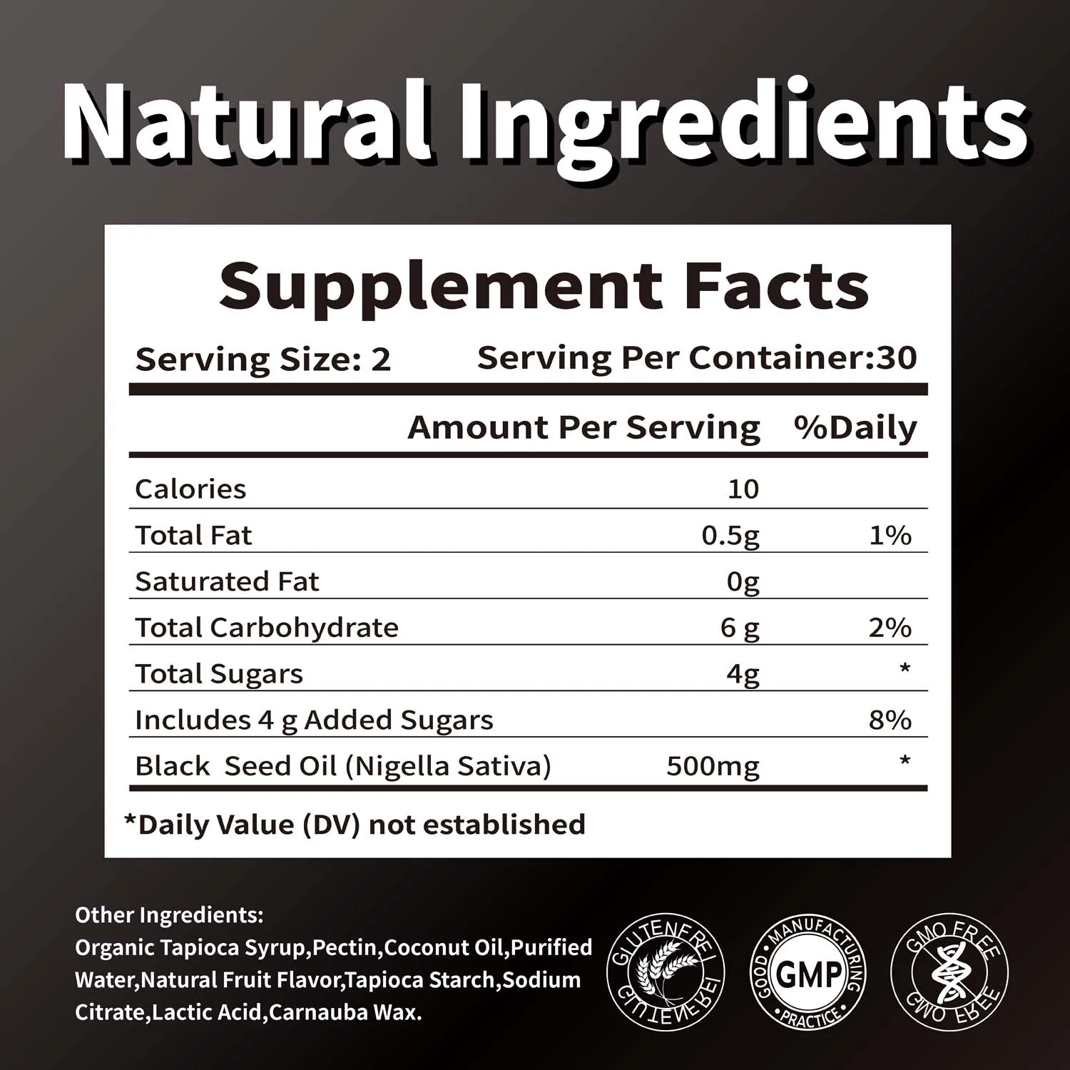 Black Seed Oil 500mg Per Serving - Premium Nigella Sativa Blackseed Gummies for Skin & Immune Support, Non GMO