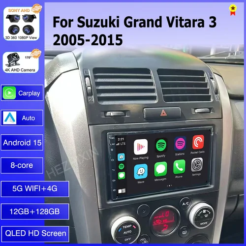Android 15 Carplay Auto Radio del coche para Suzuki Grand Vitara 3 2005-2010 2011-2015 navegación GPS reproductor Multimedia estéreo QLED