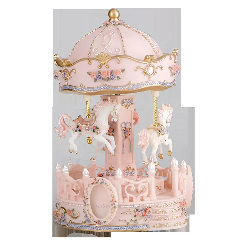 Mini Music Box Carousel Merry Go Round Birthday Gift for Her Christmas Resin Figurine