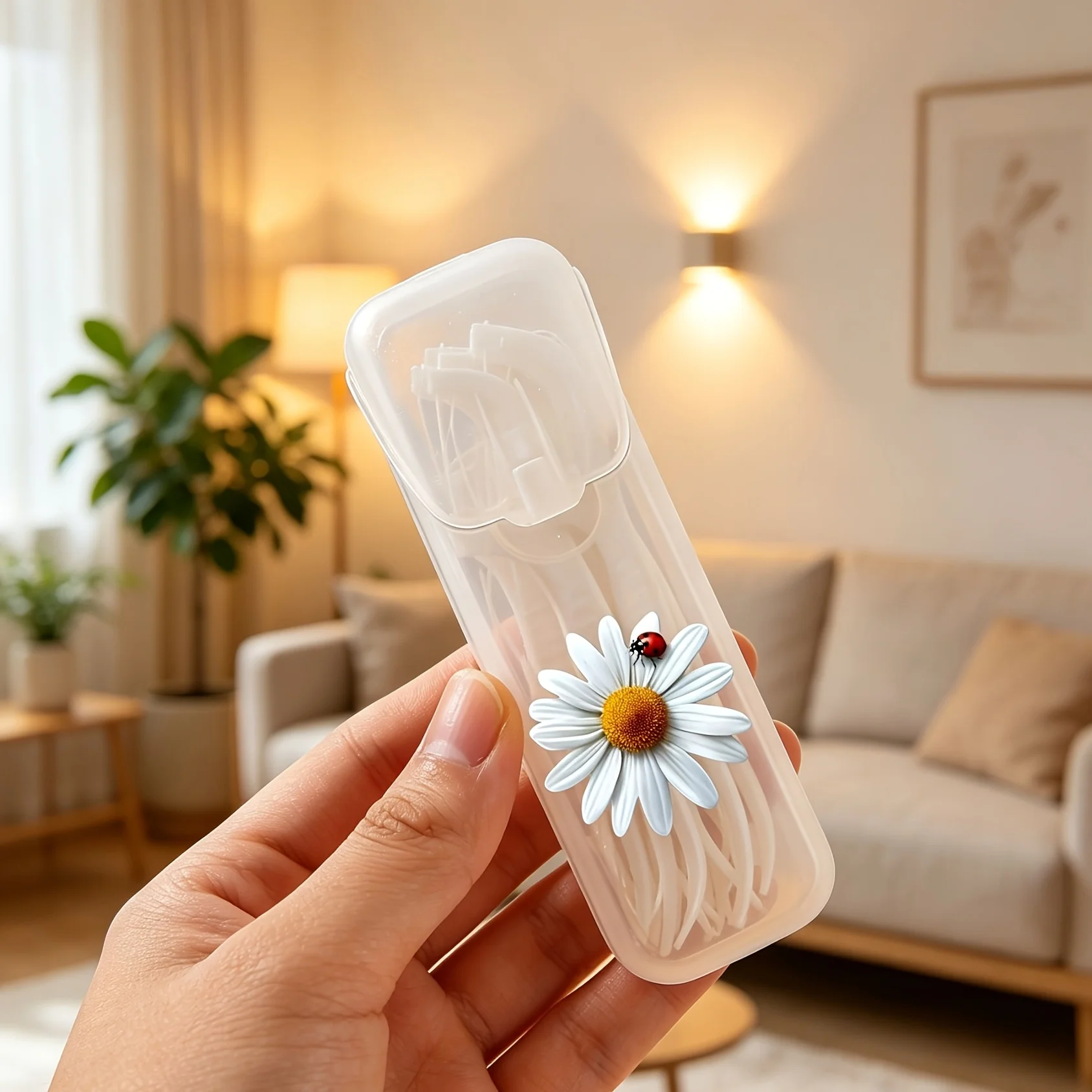 Fresh White Daisy Pattern Portable Travel Storage Box - Organizer for Toothpicks, Dental Floss and Other Daily Sundries, Compact