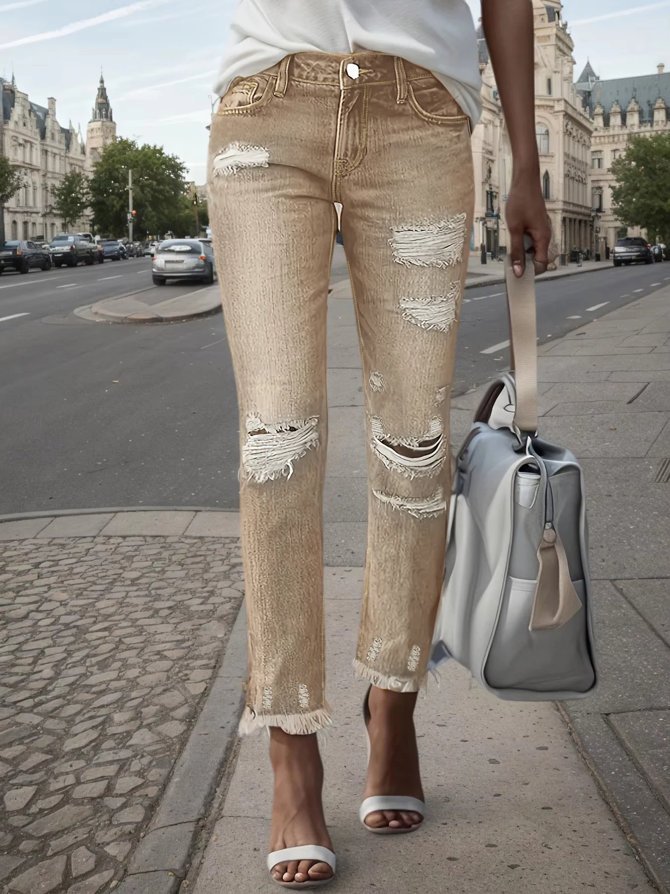 جينز ضيق عالي الخصر مقاس كبير، تصميم كلاسيكي مغسول ومستر، جينز نسائي مريح بمقاس كبير.