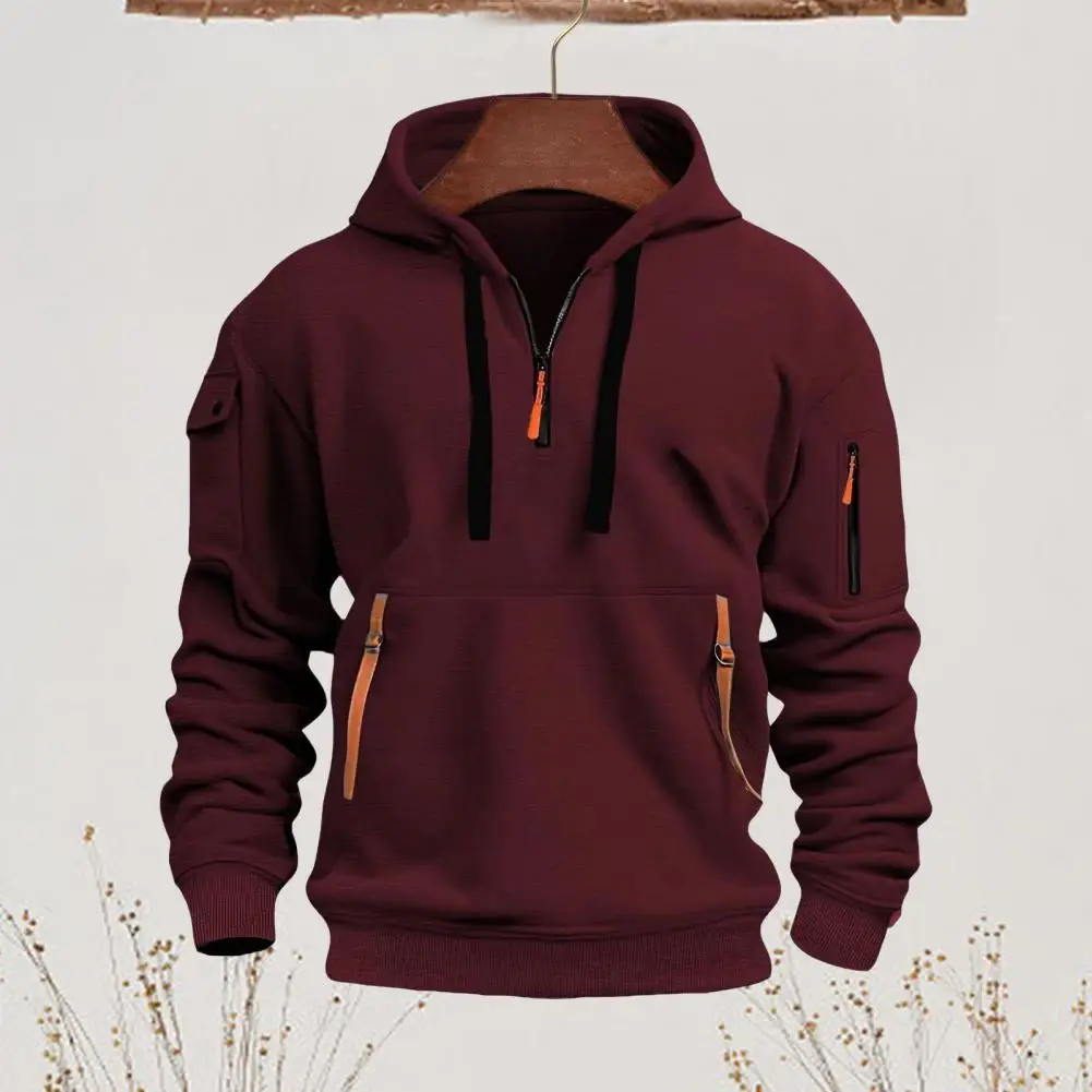 Men Sports Hoodie Men's Fall Winter Hoodie with Arm Pocket Strap Decor Casual Sport Top for Daily Wear Casual Men Hoodie