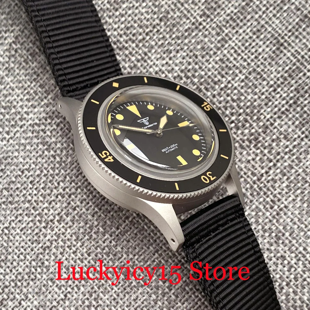 Retro Watch Vintage 50-Fathoms Tandorio 20ATM 40MM Automatic NH35 PT5000 Movement Men Watch Black Dial Lume Dome Sapphire Glass