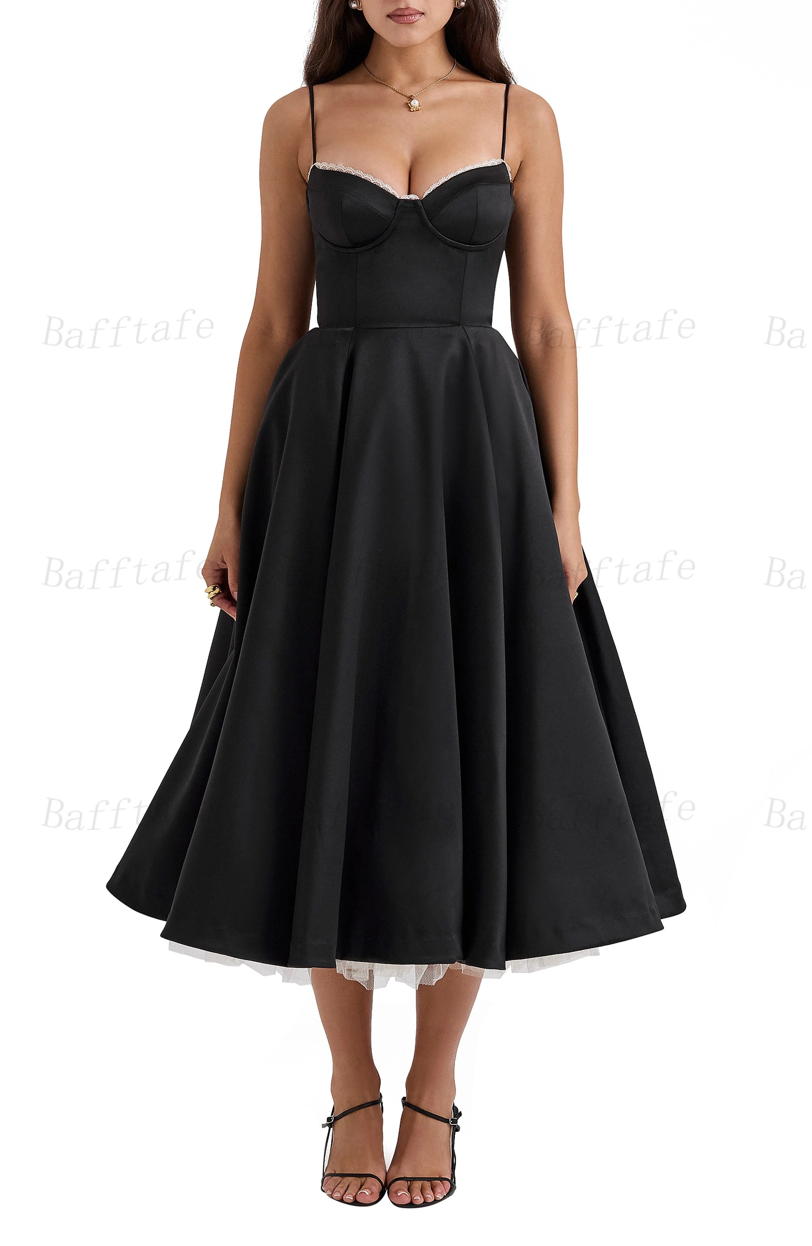 Black A Line Midi Satin Women Prom Dresses Lace Sweetheart Corset Back Formal Evening Party Gowns Korea Photo Shoot Customized