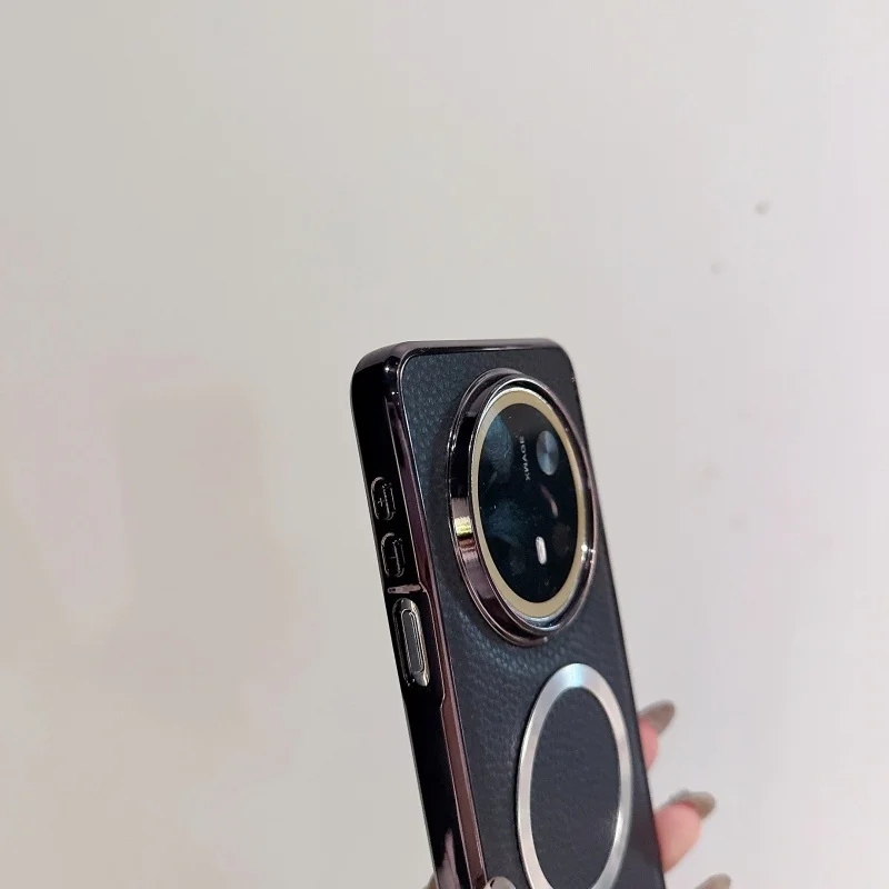 Luxury Leather Texture Magnetic For Magsafe Phone Case For Huawei Pura 80 70 Pro Plus Mate 70 60 Pro Plus Plating Matte Cover