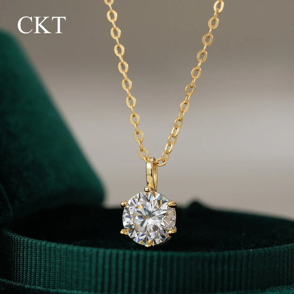 

CKT 0.5ct/1ct/2ct/3ct Six-claw Pendant for Women 14K Gold Moissanite Necklace Wedding Band Fine Jewelry