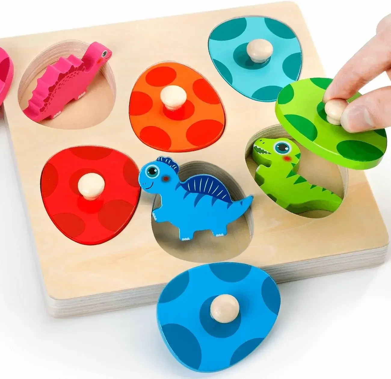 Wooden Dinosaur Jigsaw Puzzle Toys Montessori Peg Puzzle Game Kids Toddler 3D Wood Early Learning Educational Toys For Gifts