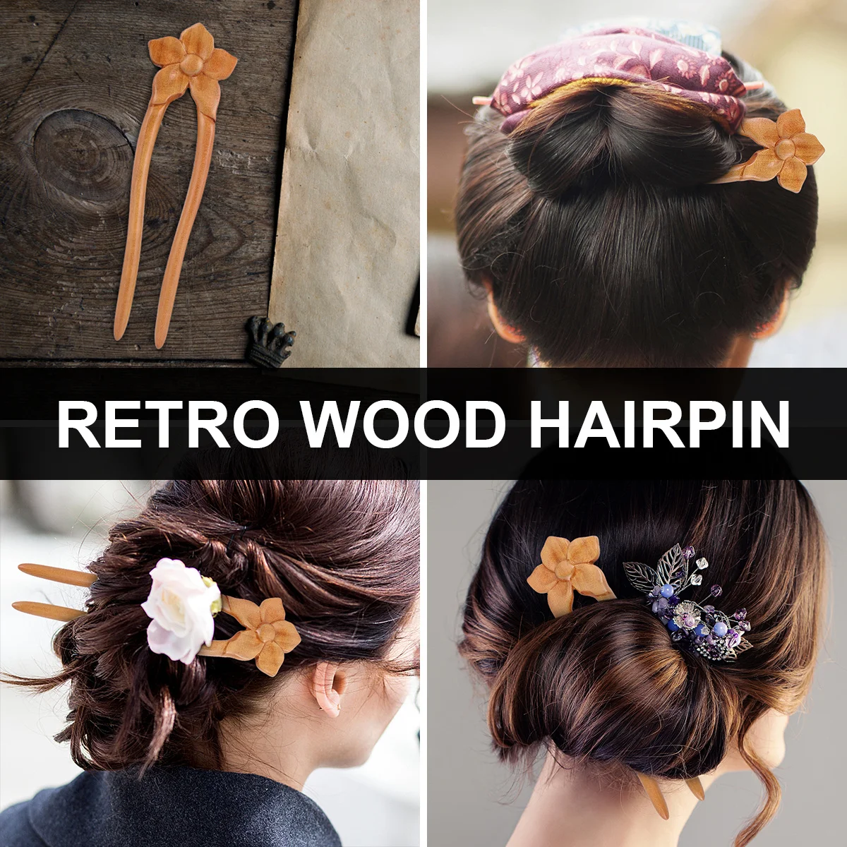 

Wooden Hairpins Retro U-Shape Vintage Stick Durable Hair Accessory For Women Wedding Party Hair Claw