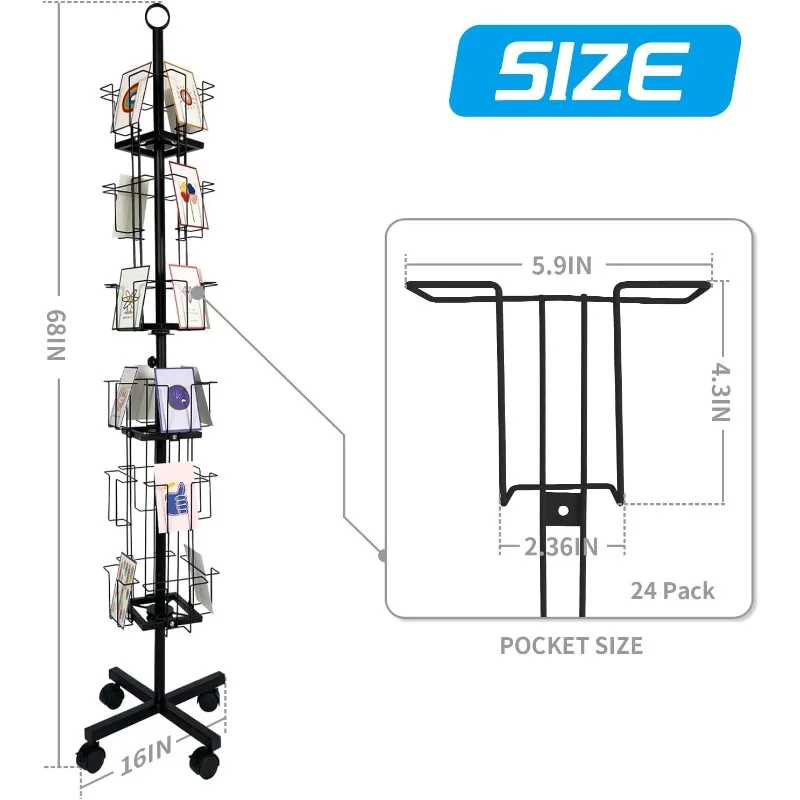 Magazine Rack，Enhance Your Display Performance with A 24 Pocket Rotating Tabletop Solution for Postcards, Greeting Cards