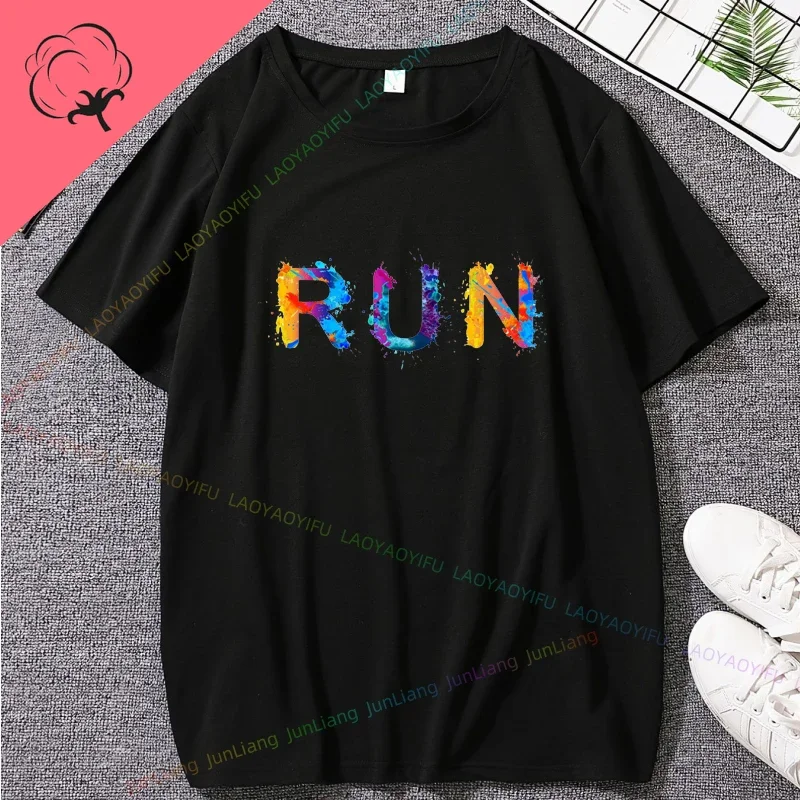 

Run Women's T-shirt Runer Men's T-shirts for Men Clothing 100% Cotton Running Enthusiasts Unisex Vintage Y2k Short Sleeve Tee