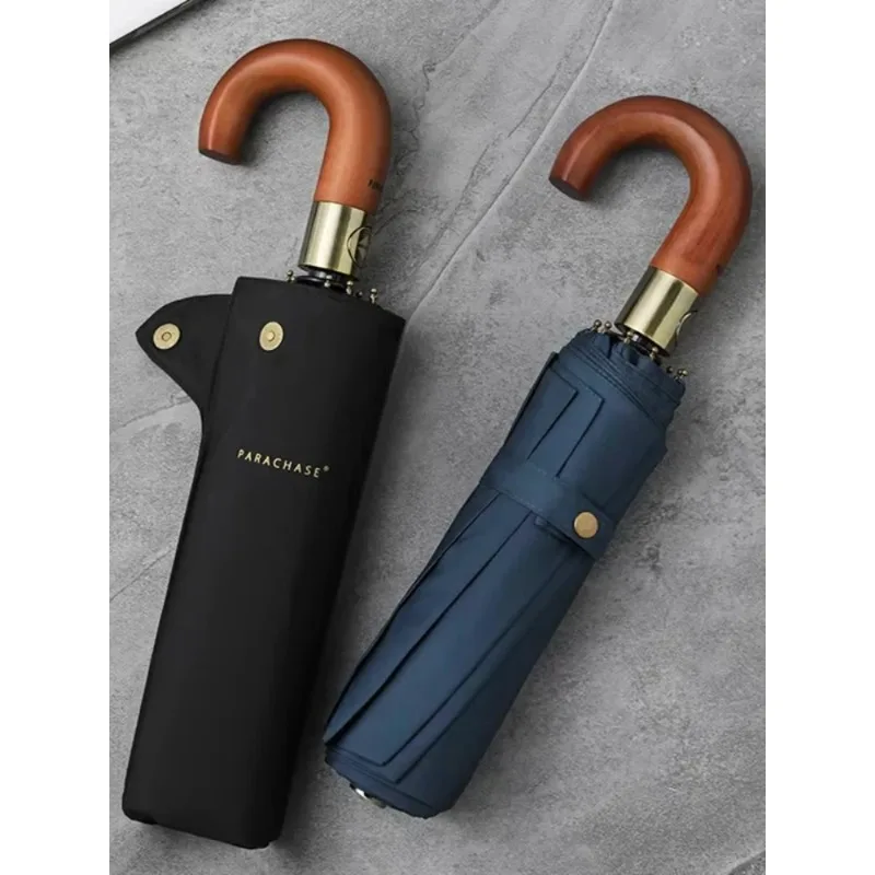 Luxury Wooden Umbrella Men Business Style Folding Automatic Umbrella Big Size Golf Umbrella Windproof Strong 10 Ribs