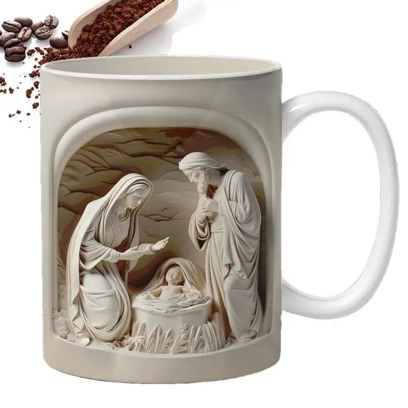 

Nativity Scene Mug 350ml Ceramic Nativity Tea Cups Aesthetic Drinking Cups Easy-to-Hold Handle Mugs For Home Kitchen Coffee Bar