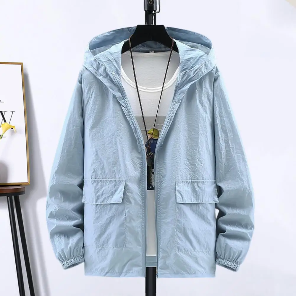 Summer Oversized Hooded Jacket Mens Waterproof Thin Coat Quick Dry Skin Windbreaker Overcoat Work Wear Jackets