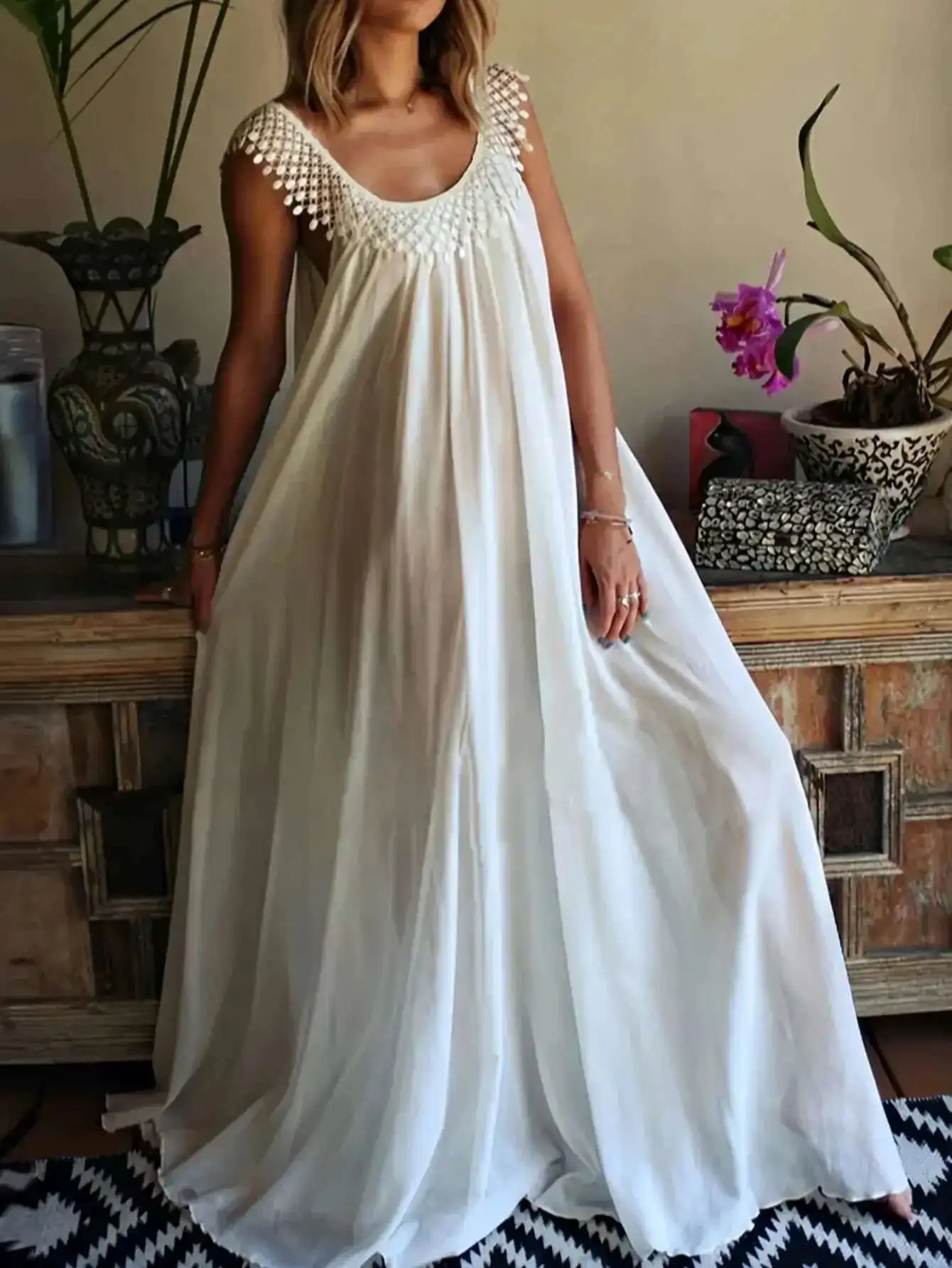 

Women's Summer Fashionable and Elegant Round Neck Sleeveless Long Plus Size Dress Sexy 2025 Summer Dress Robe Vestido Women