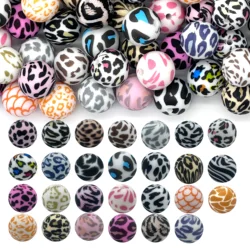 10Pcs 15mm Silicone Printed Beads Round Leopard Series Silicone Beads DIY Necklace Plastic Pen Beads Key Chain Bracelet