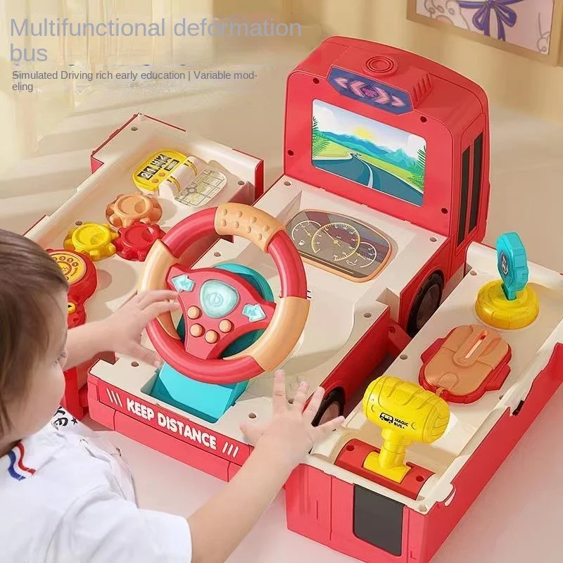 

Children's Toy Car Deformation Multi-function Bus Bus Boy Toy Simulation Steering Wheel Rail Car Children's Christmas Gift