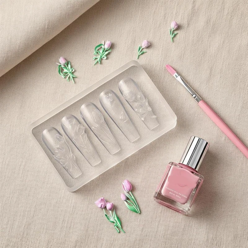 1 Stück hochtransparente 3D-Nagelkunst-Schnitzform mit Box, Schmetterlings-, Tulpen- und Lilienblumen-Vorlage für Nageldekoration – Detail 15