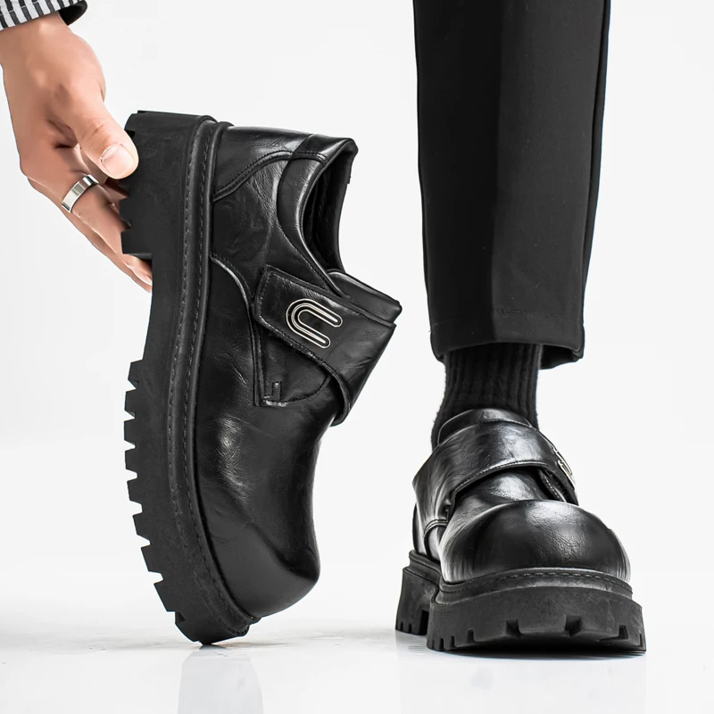 

Men's Casual Leather Shoes Spring Summer Thick Bottom High Top Business Formal Leisure Footwear Breathable Comfortable Sneakers
