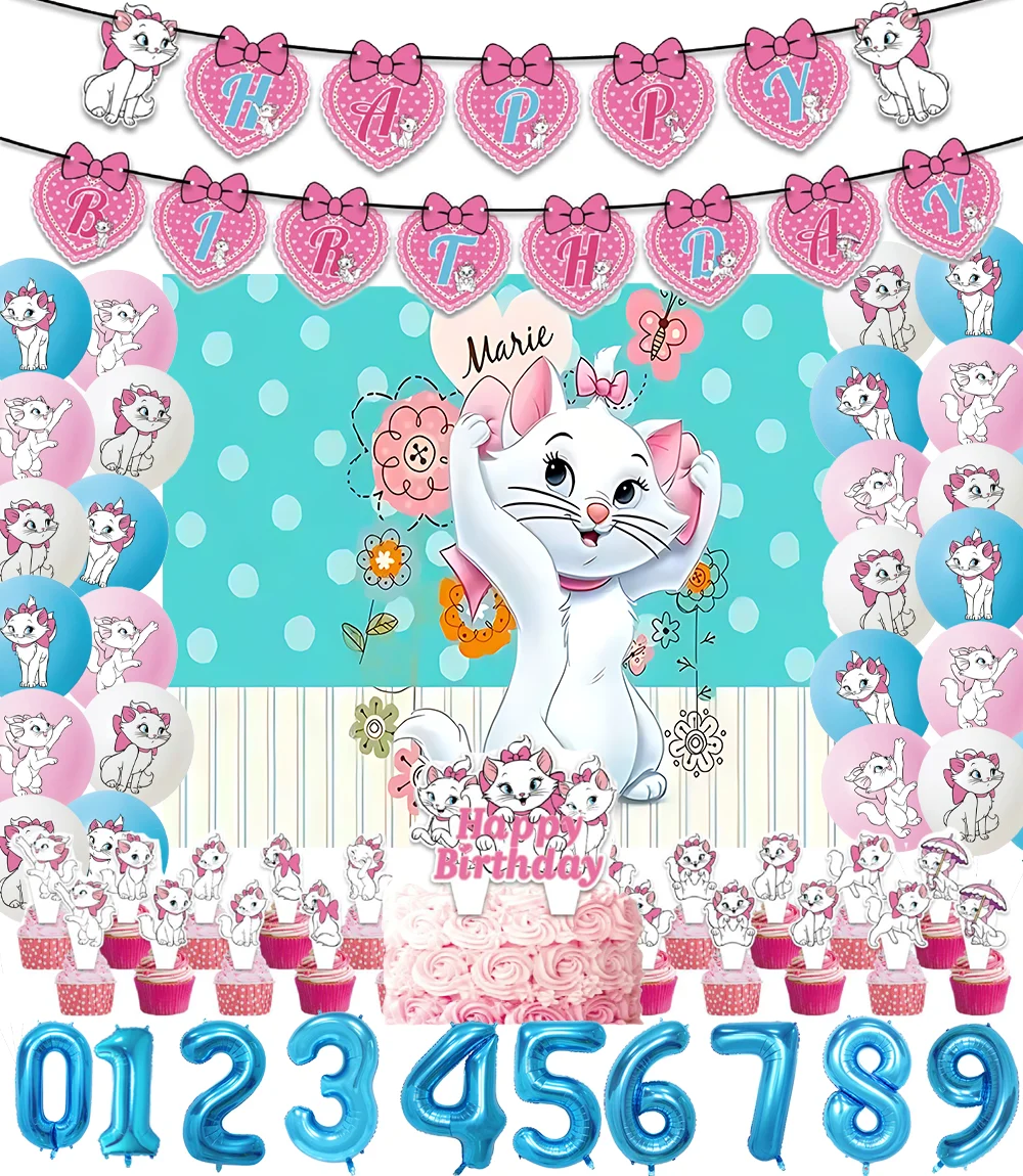 

Disney Cute Marie Cat Theme Backdrop Pink Girl Princess Birthday Party Decoration Balloon Cake Topper Baby Shower Supplies Props