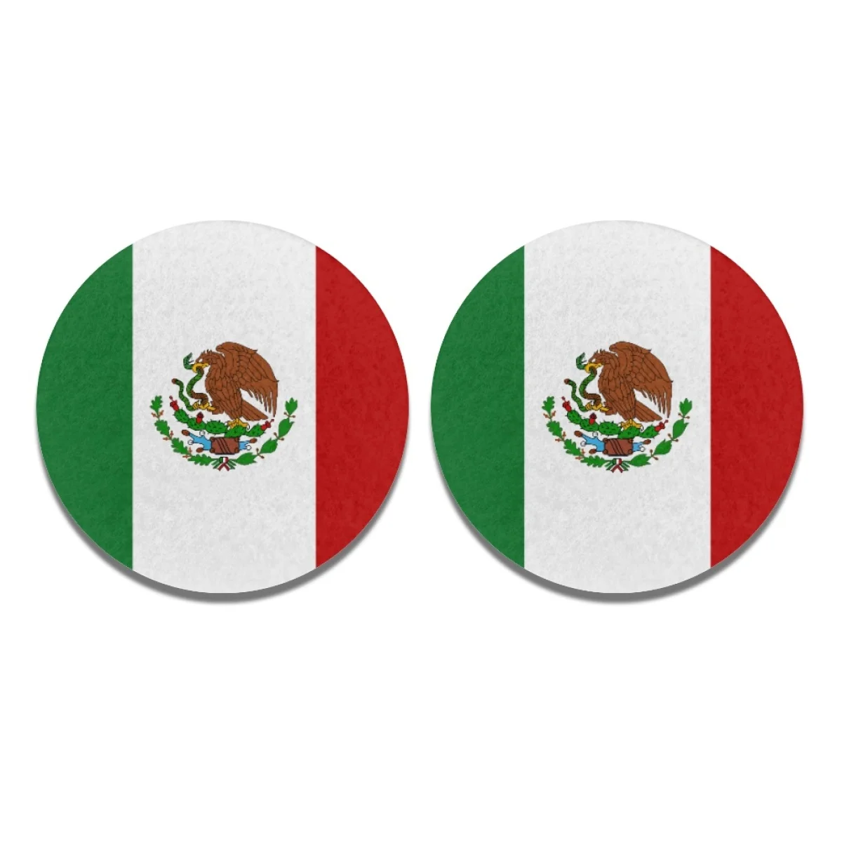 Mexico Country Flag Emblem Print Water Coaster Polyester Dirt Resistant Premium Cloth 2pcs Cup Pad Universal Fit Auto Truck Van