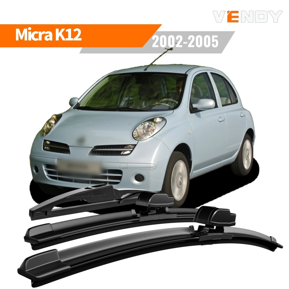 1set Front & Rear Windshield Wiper Blades Windscreen Wipers For Nissan Micra 2002-2005 Rubber Brushes Car Accessories Refills