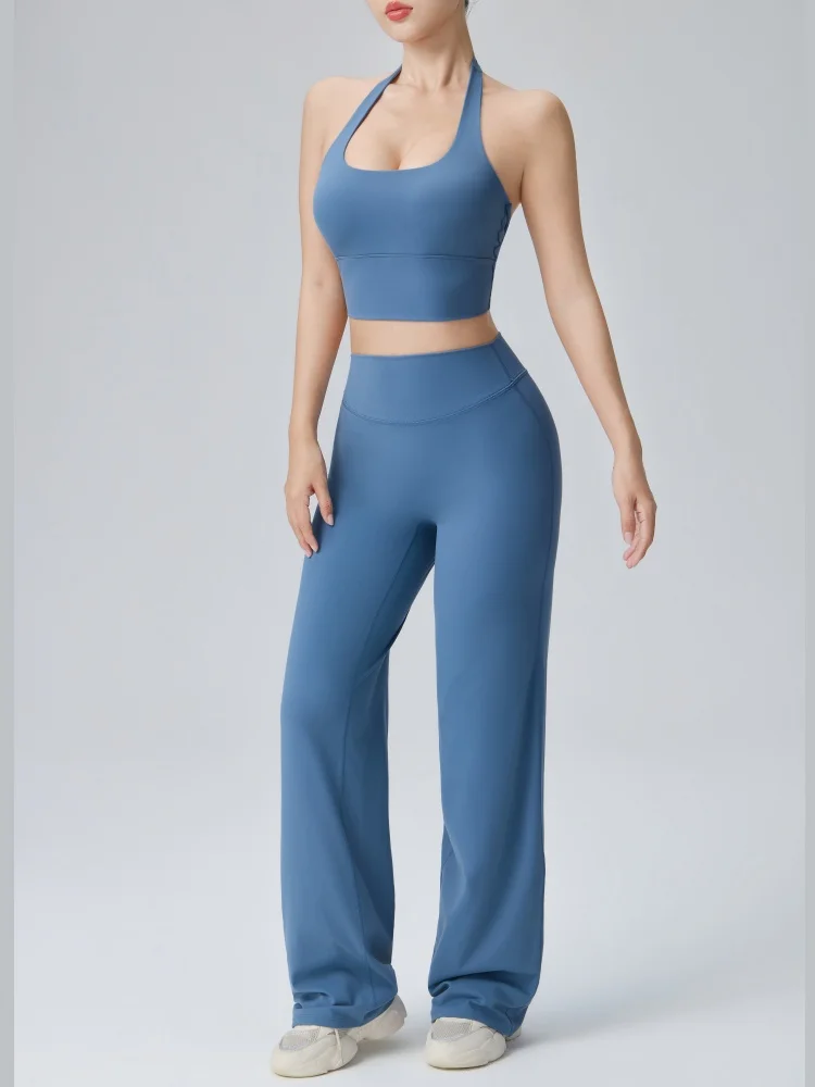 Neues Tanktop mit Neckholder-Ausschnitt und locker sitzende Yogahosen, atmungsaktives, schnelltrocknendes Sportoutfit für Fitness, Pilates, Laufen und Freizeit, Yogaset – Detail 6