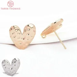 (8362) 6PCS 13.5MM 24K Gold Color Brass Heart Concave Convex Earrings High Quality Jewelry Findings Accessories Wholesales