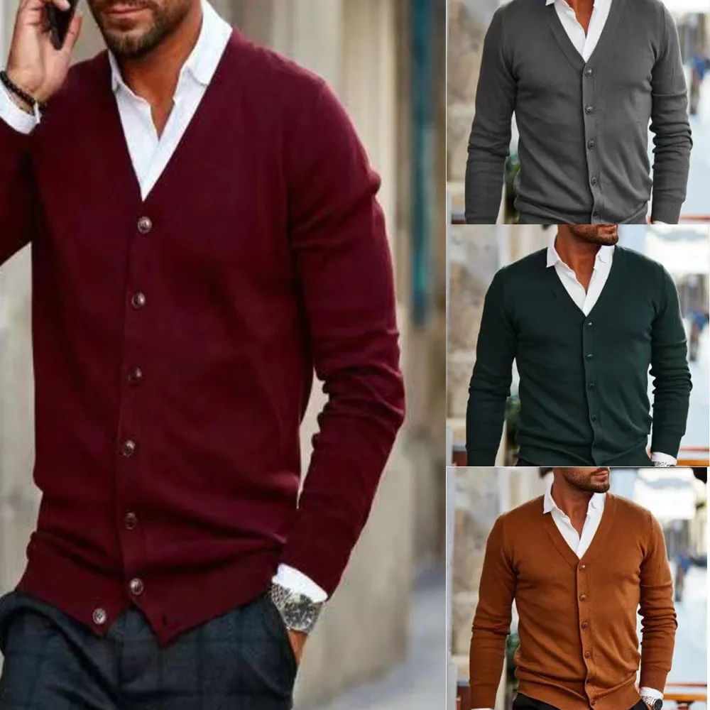 Men Sspring Summer Shirt Solid Color V Neck Button Long Sleeve Casual Fashion Sheath Comfortable Regular Standard Fit Shirt Top