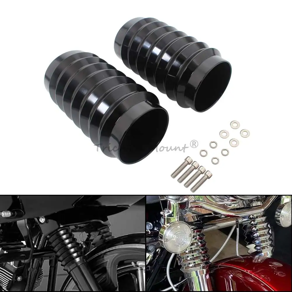 

Motorcycle Billet Aluminum Black Upper Fork Slider Cover Shock Absorb Sleeve For Harley Road Street Tri Glide Softail FLS 86-13